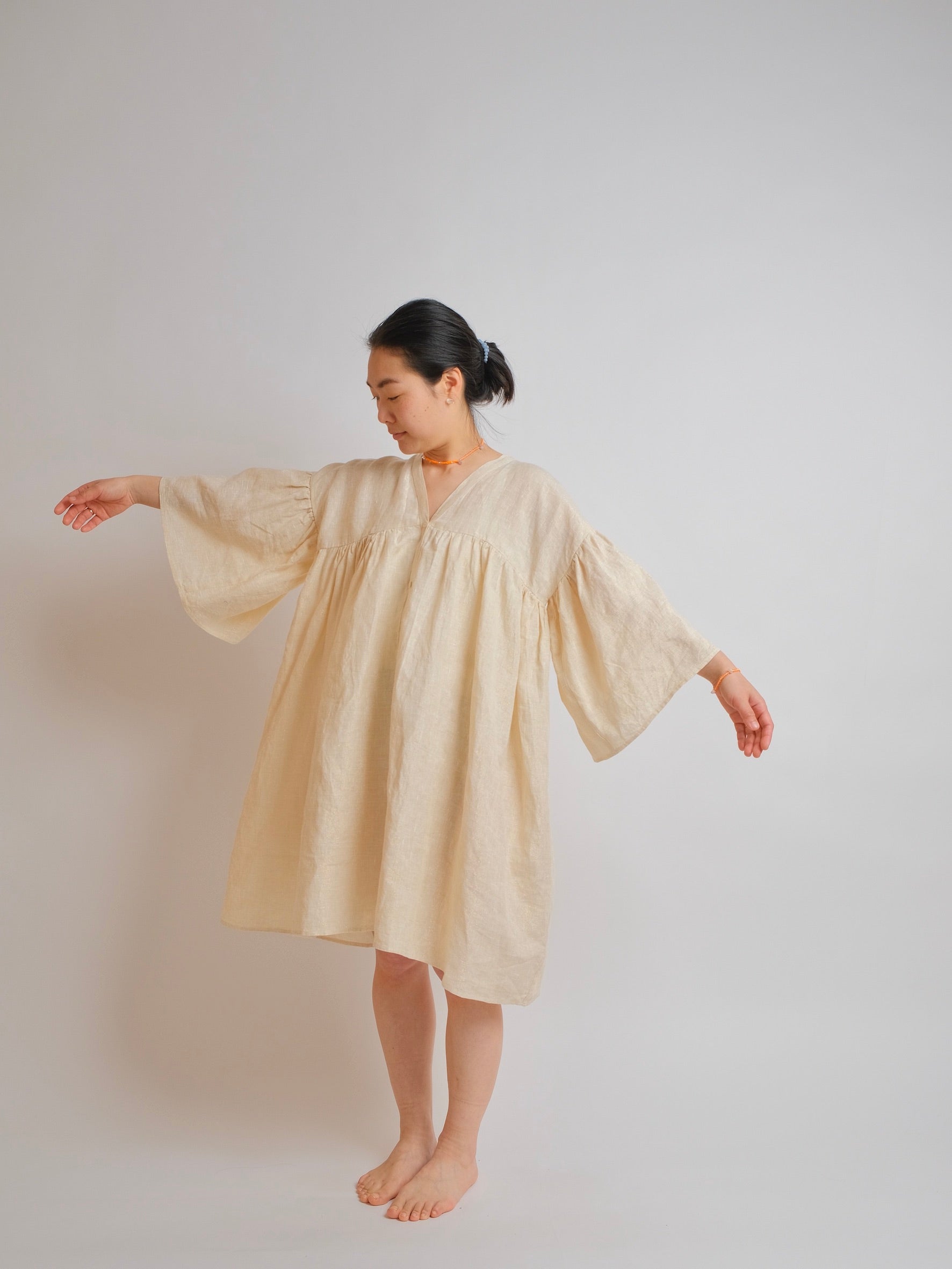 ZW Gather Dress S/M/L Gold Linen Birgitta Helmersson