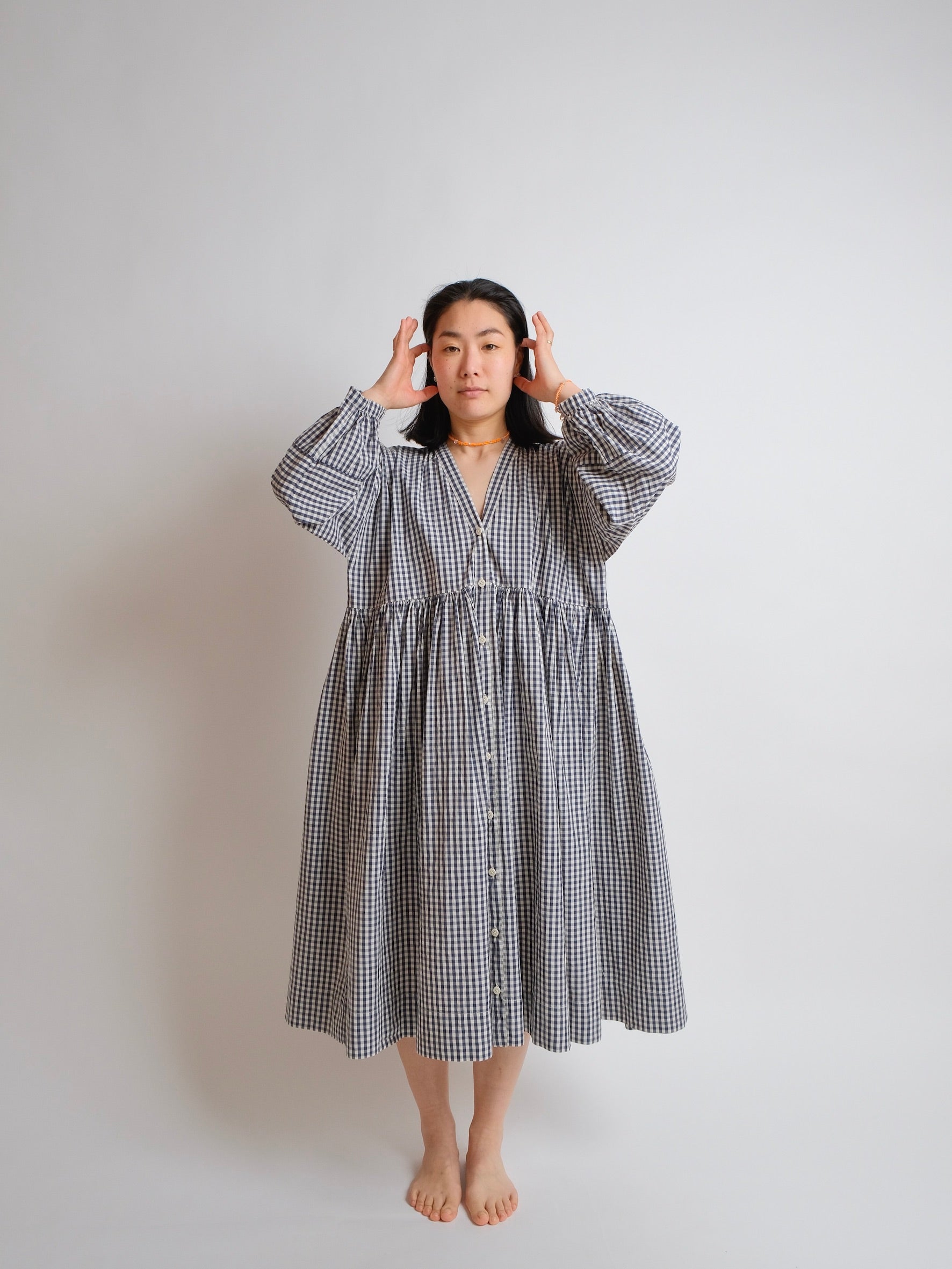 ワンピース organiczooBlueberry Gingham Gather Dress Blueberry Gingham Gather Dress | Organic Zoo