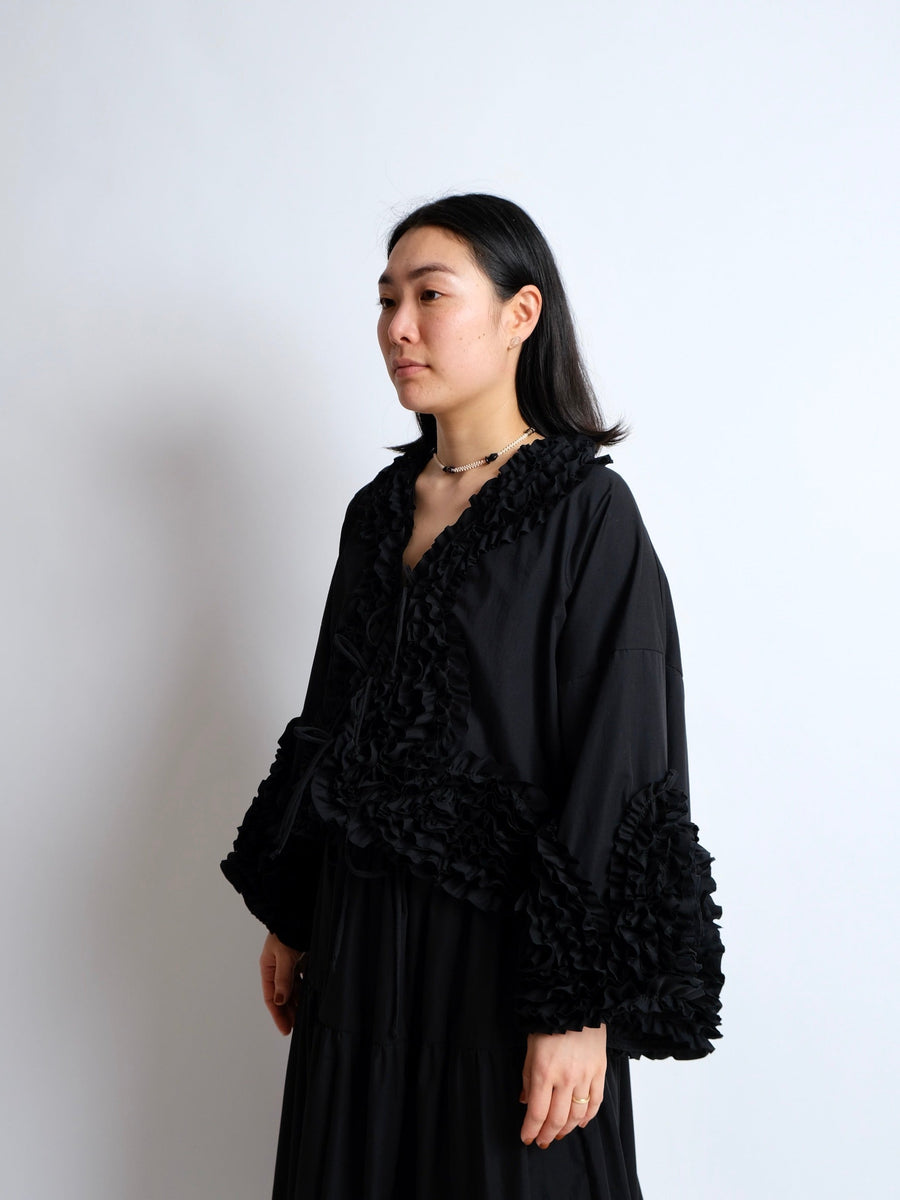 Ruffle Top -  MADE TO ORDER - Black Cotton