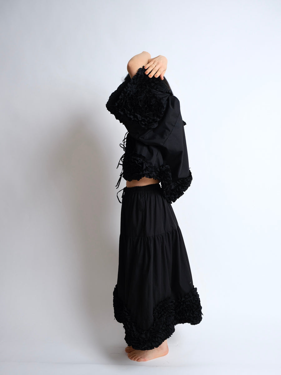 Ruffle Skirt -  MADE TO ORDER - Black Cotton