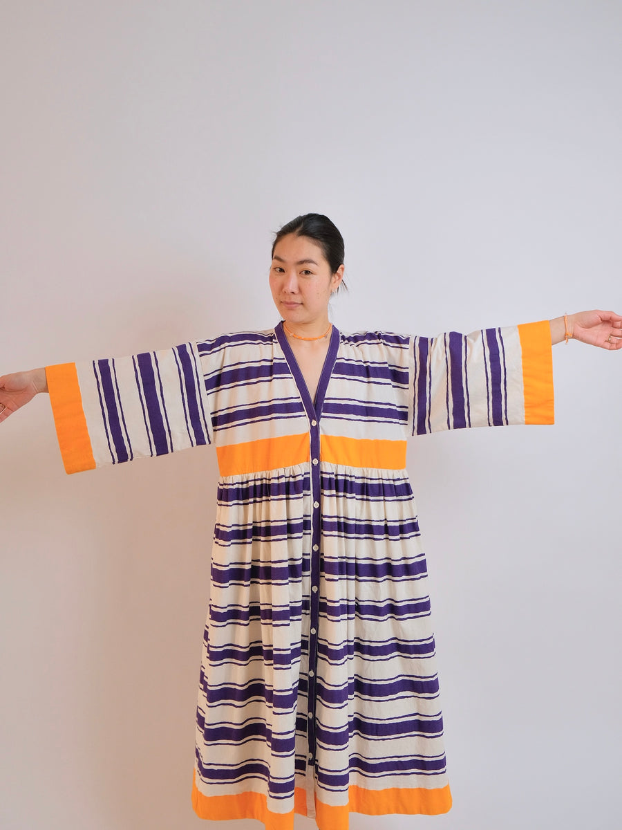 ZW Gather Dress - XS/S/M - Vintage Purple/Orange Print