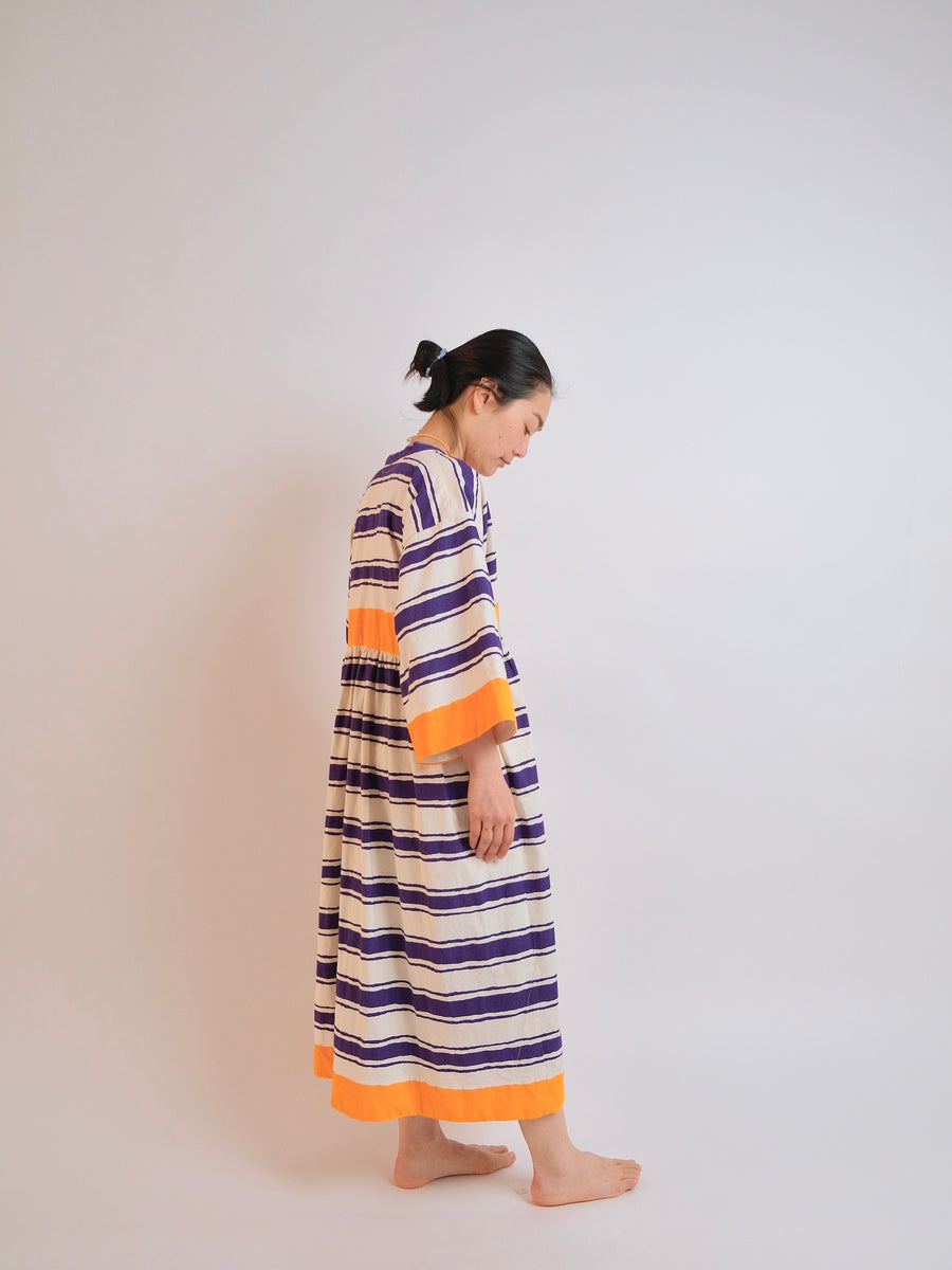 ZW Gather Dress - XS/S/M - Vintage Purple/Orange Print
