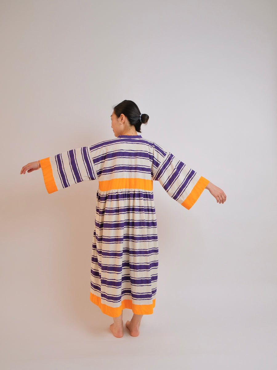ZW Gather Dress - XS/S/M - Vintage Purple/Orange Print