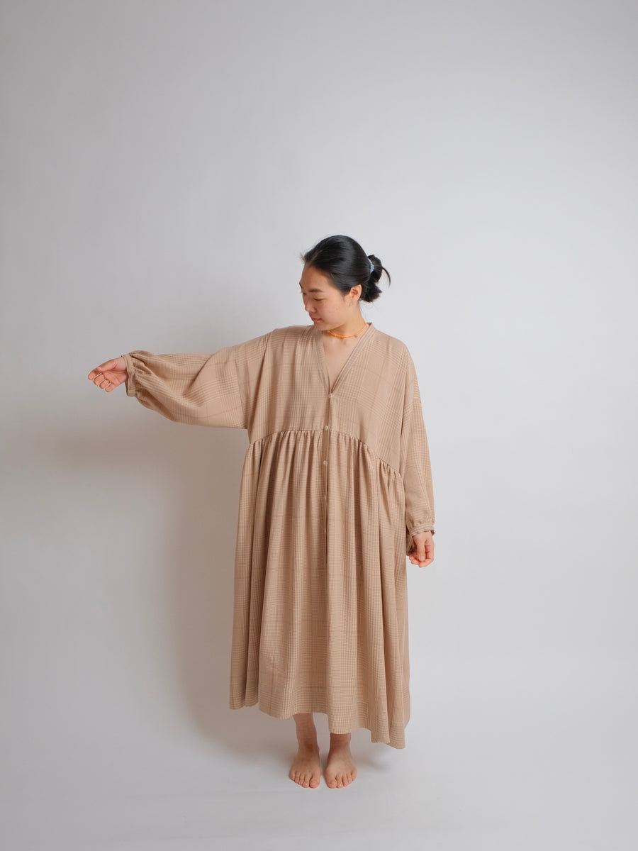 ZW Gather Dress -  L/XL/2XL - Caramel Check