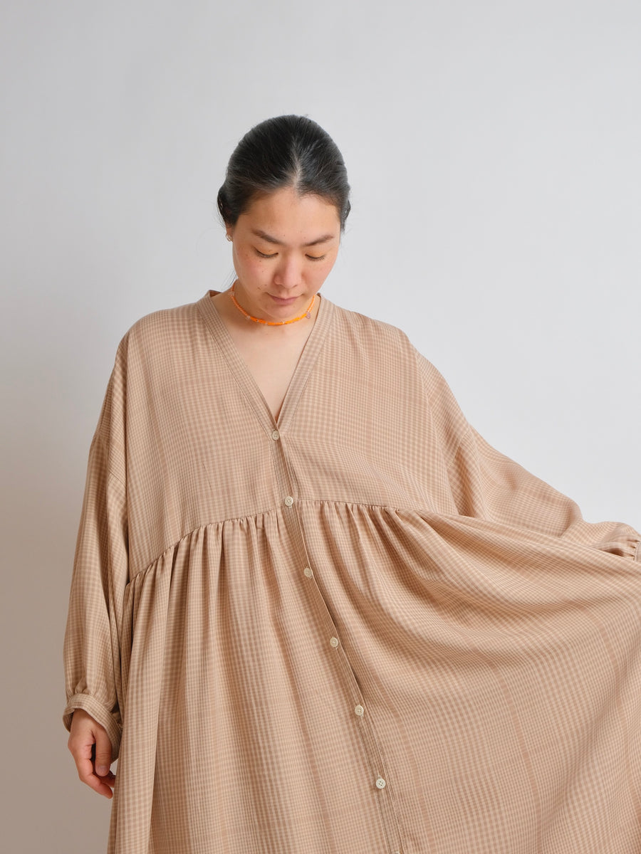 ZW Gather Dress -  L/XL/2XL - Caramel Check