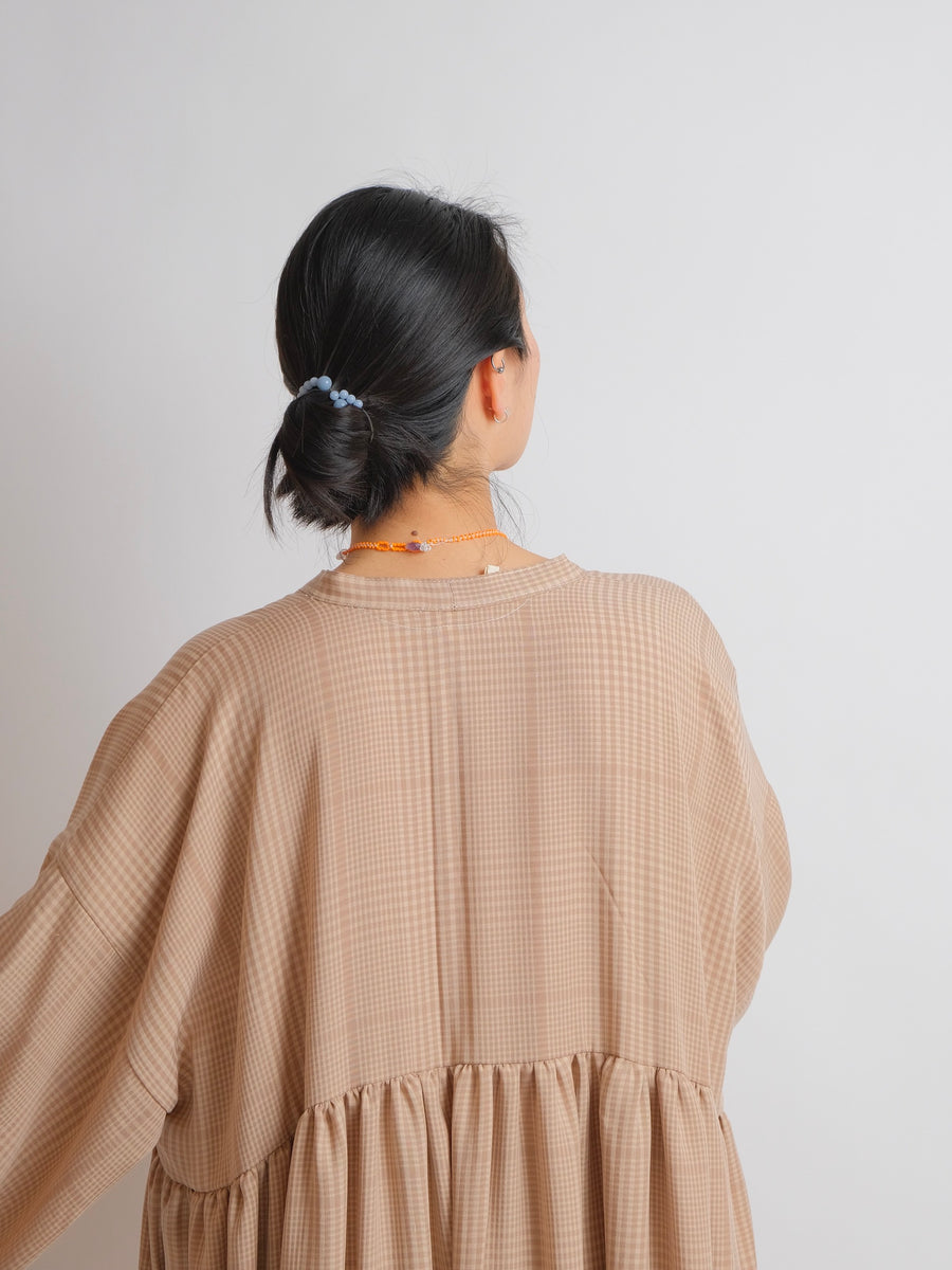 ZW Gather Dress -  L/XL/2XL - Caramel Check