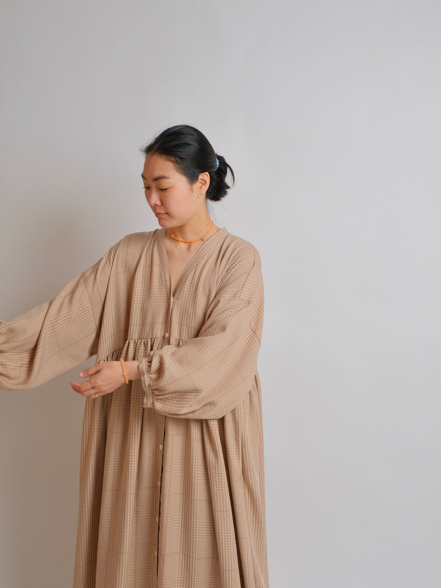 ZW Gather Dress -  L/XL/2XL - Caramel Check