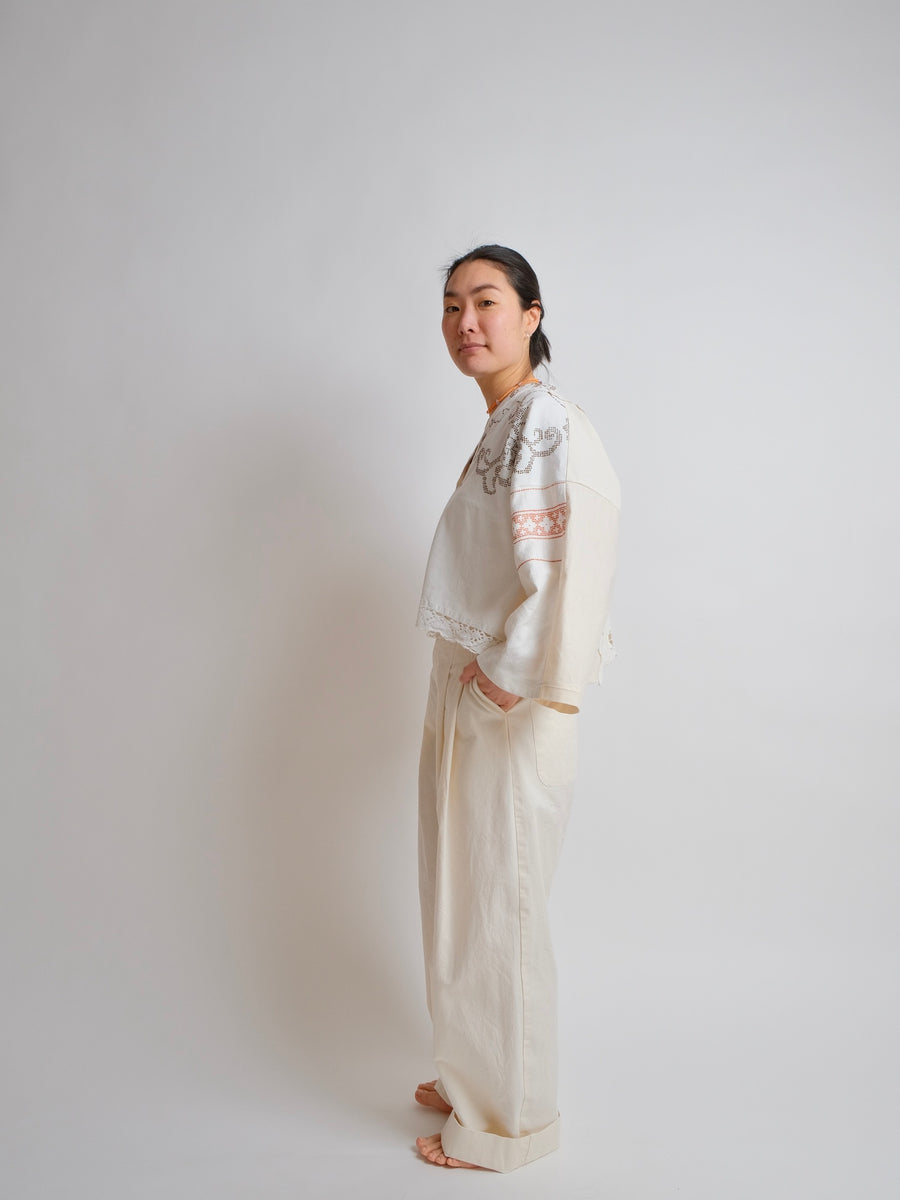 ZW Cropped Shirt - M/L/XL - Vintage - White/Grey/Burnt Orange
