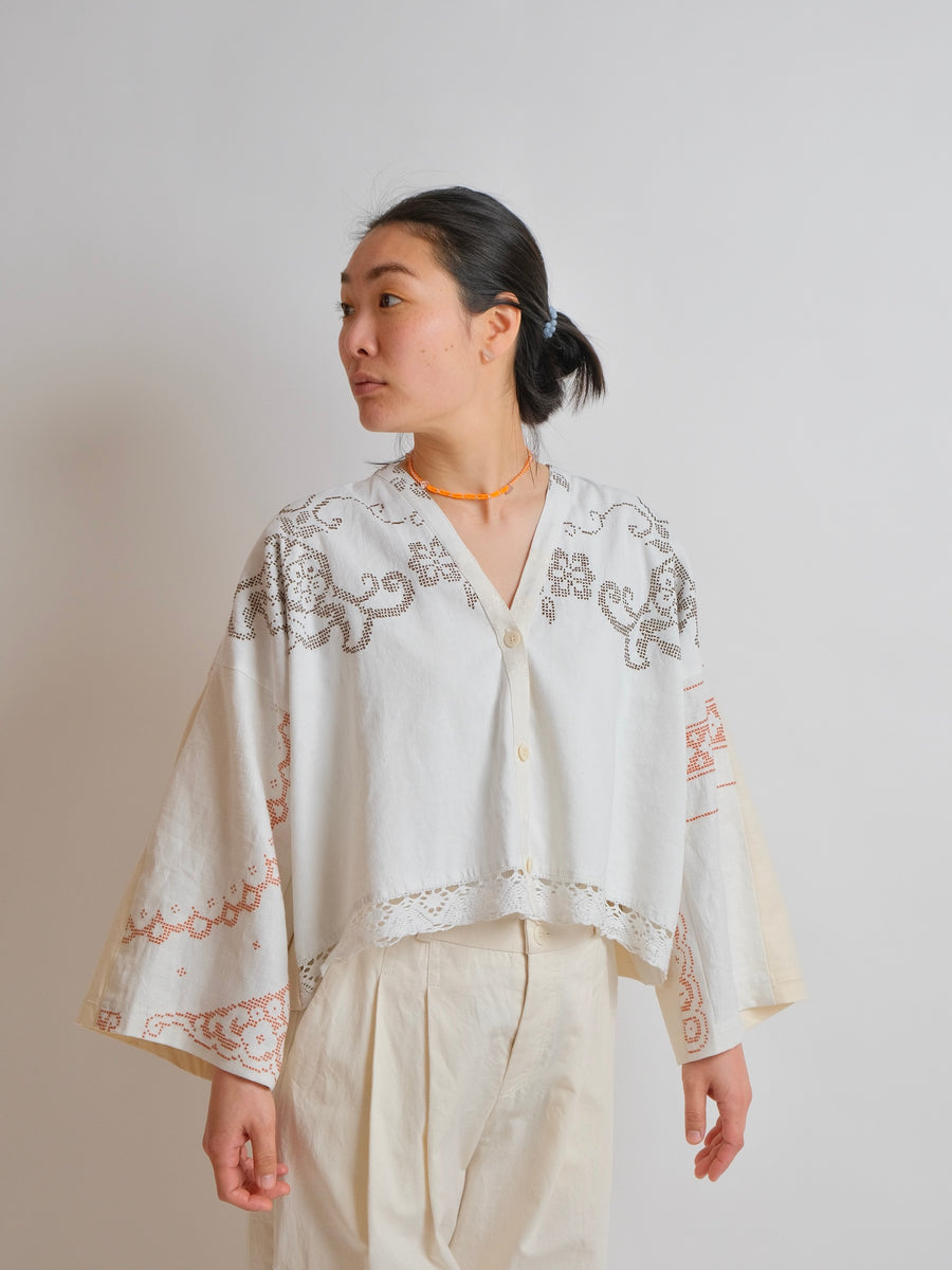 ZW Cropped Shirt - M/L/XL - Vintage - White/Grey/Burnt Orange