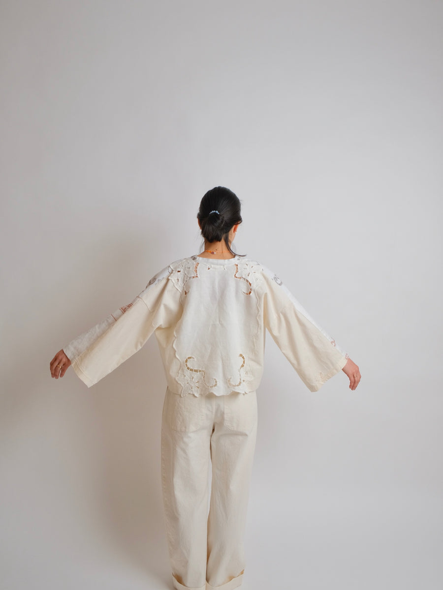 ZW Cropped Shirt - M/L/XL - Vintage - White/Grey/Burnt Orange