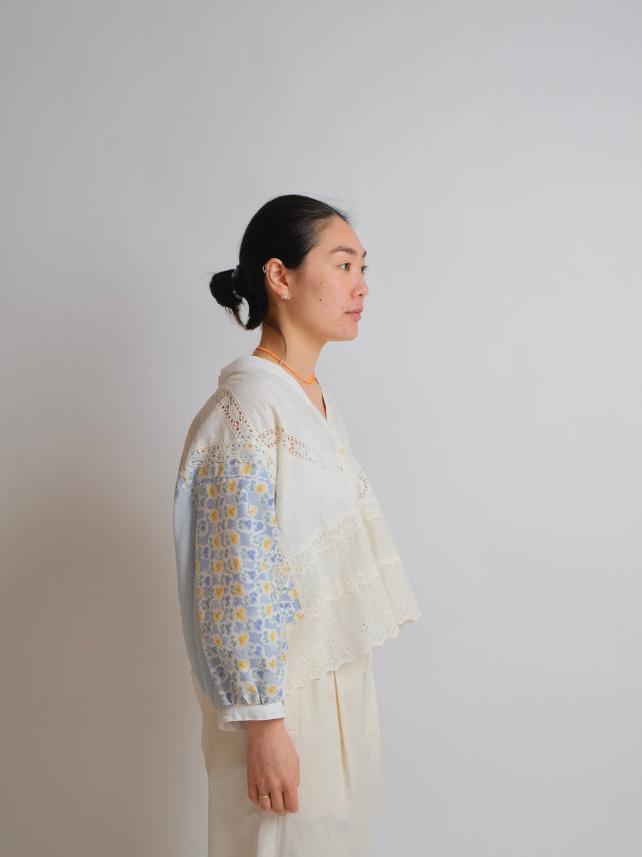 ZW Cropped Shirt - M/L/XL - Vintage - White and blue