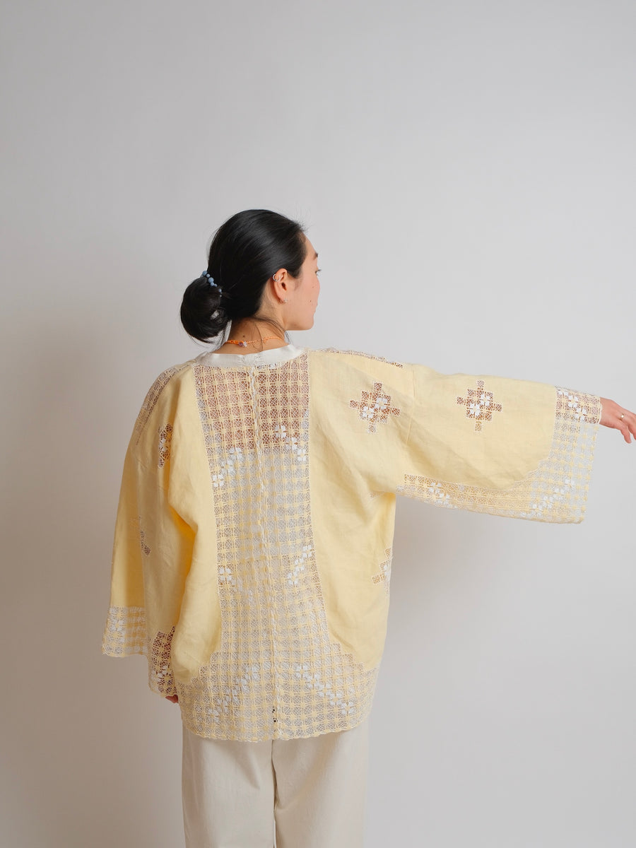 ZW 'Cropped' Shirt - M/L/XL - Vintage - Yellow linen