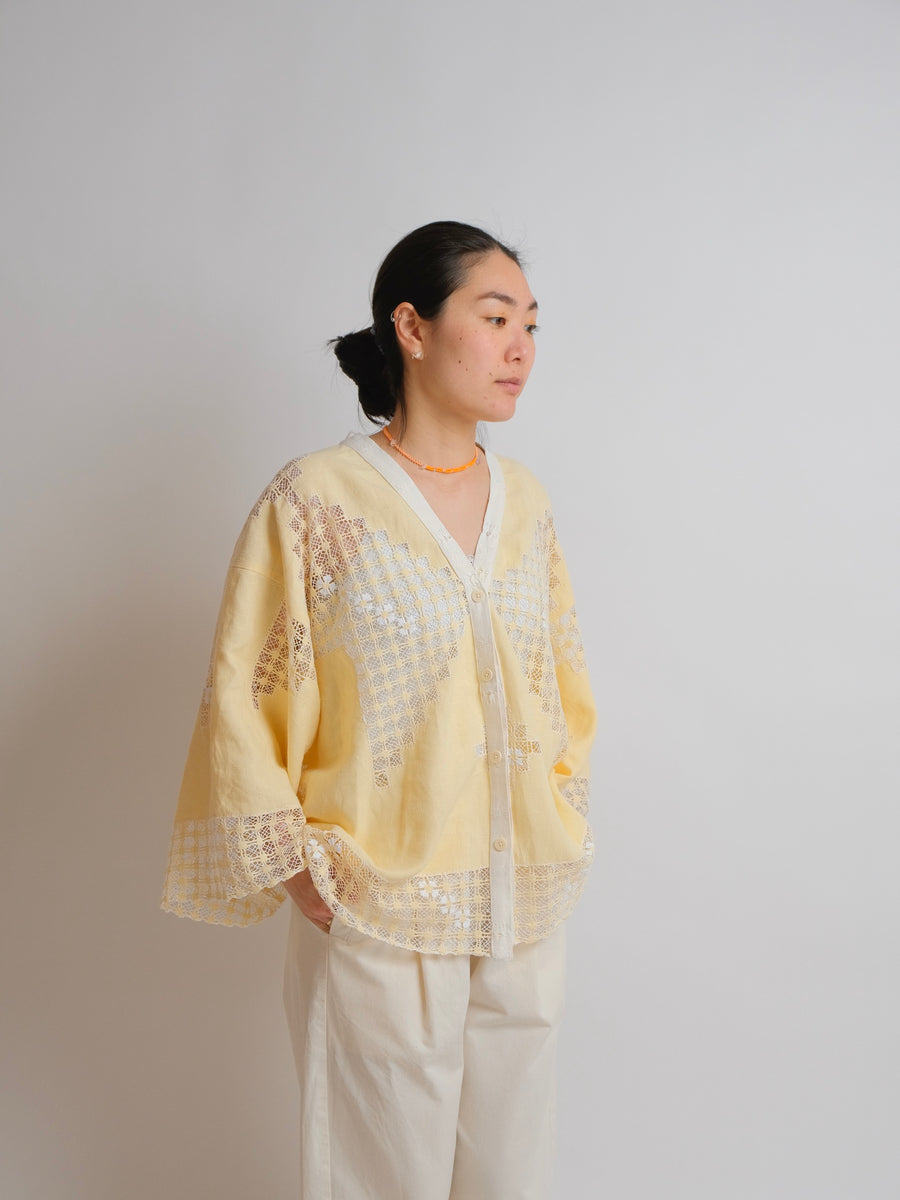 ZW 'Cropped' Shirt - M/L/XL - Vintage - Yellow linen