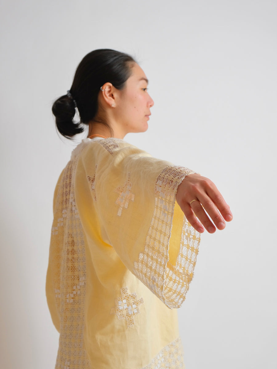 ZW 'Cropped' Shirt - M/L/XL - Vintage - Yellow linen