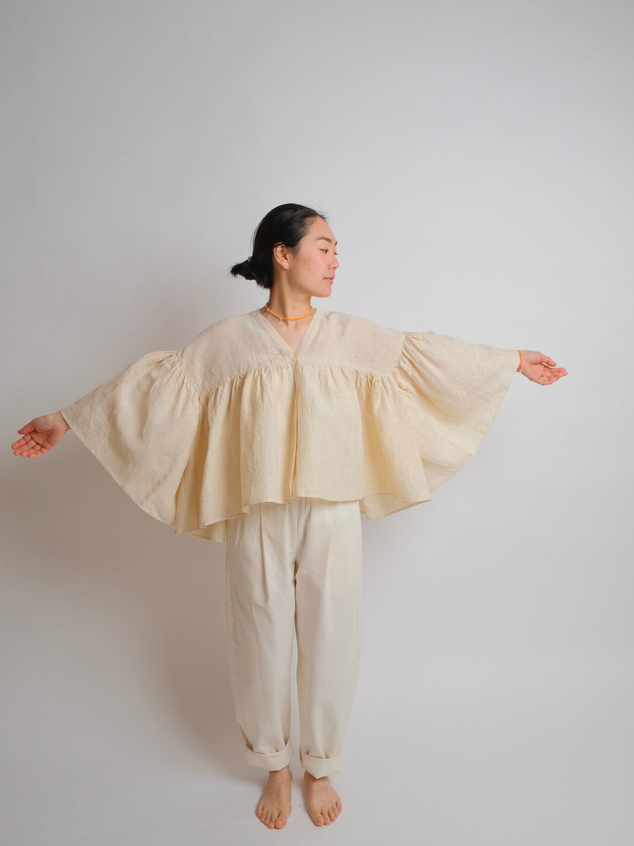 ZW Gathered Cropped Shirt -  S/M/L - Gold Linen