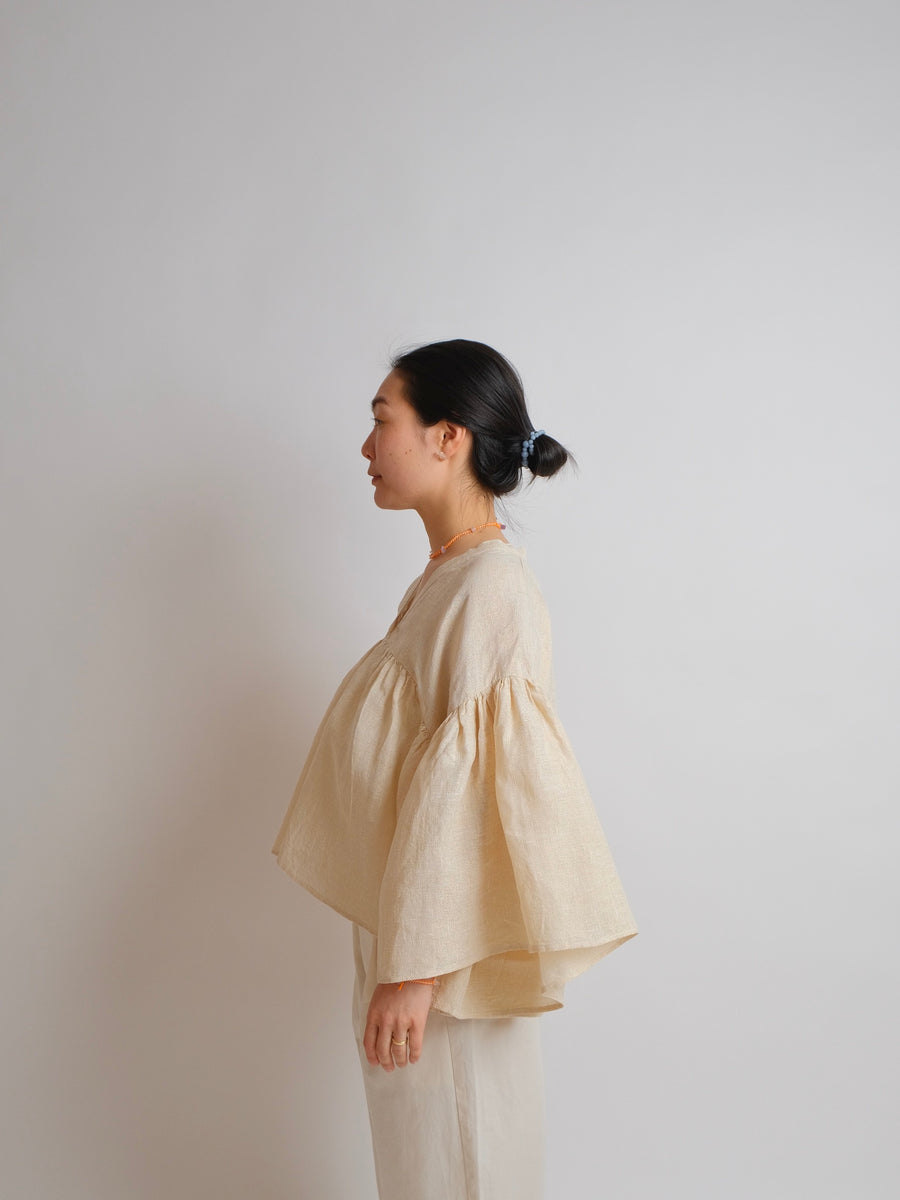 ZW Gathered Cropped Shirt -  S/M/L - Gold Linen