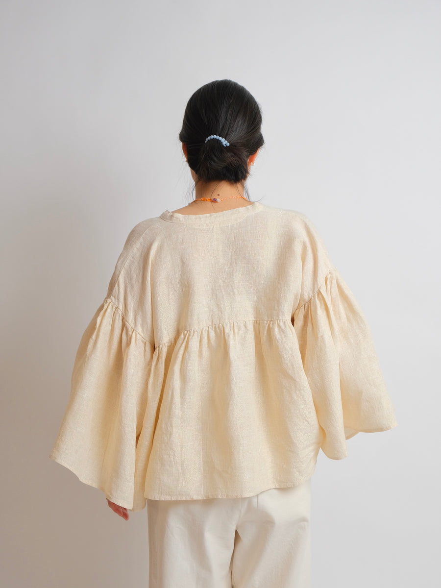 ZW Gathered Cropped Shirt -  S/M/L - Gold Linen