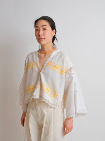 ZW Cropped Shirt - S/M/L - Vintage - White and yellow