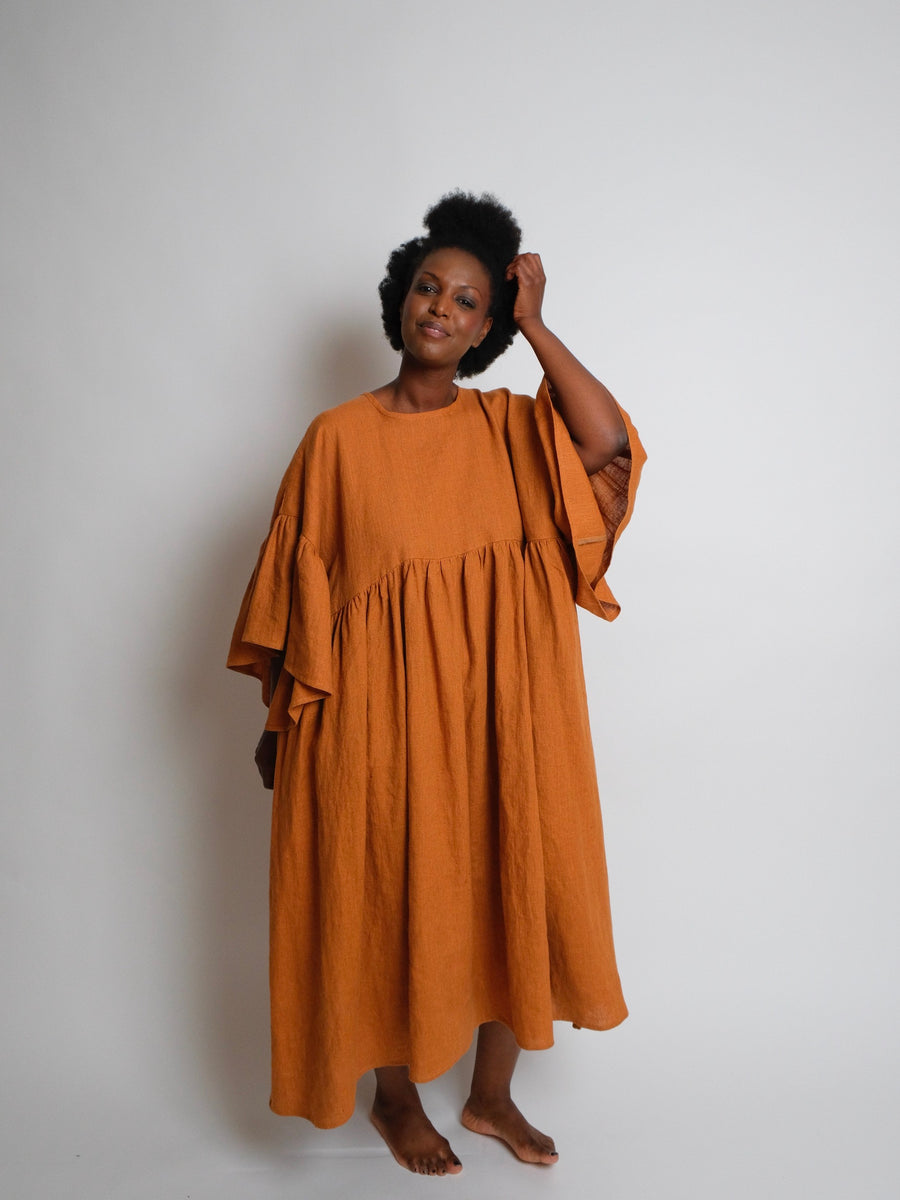 ZW Gather Dress -  Rust Cotton