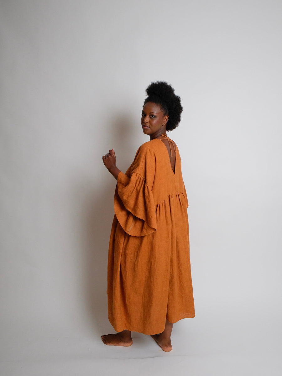 ZW Gather Dress -  Rust Cotton