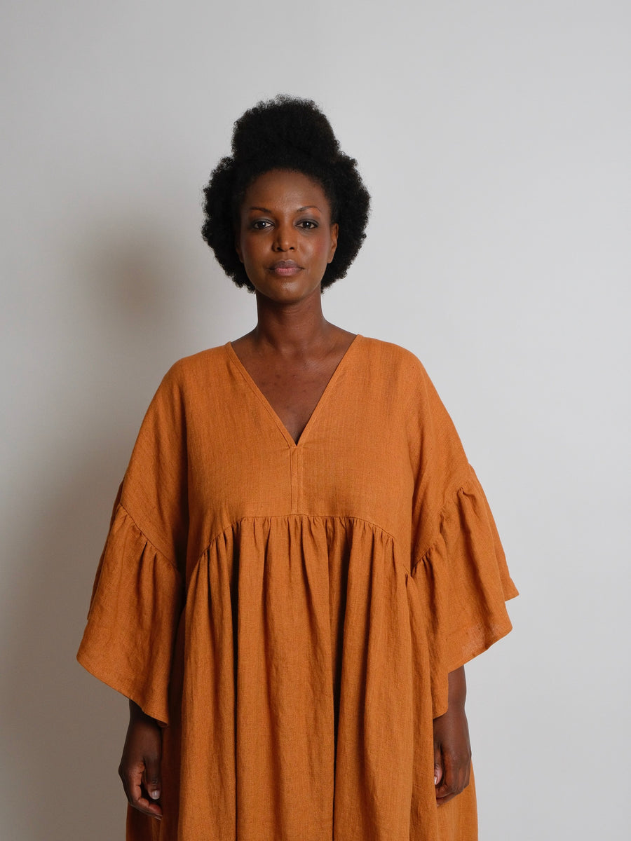 ZW Gather Dress -  Rust Cotton