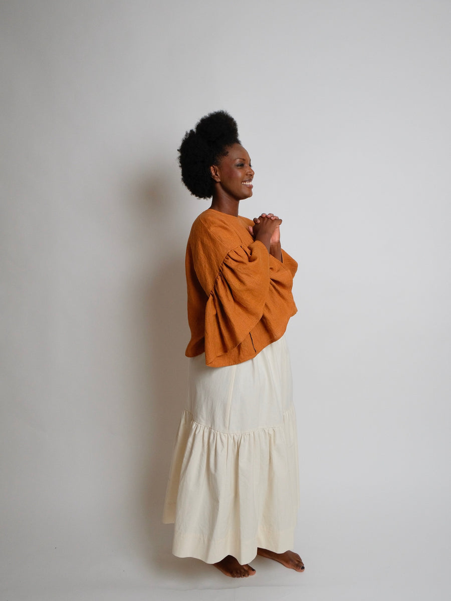 ZW Gather Sleeve Top -  Rust Linen