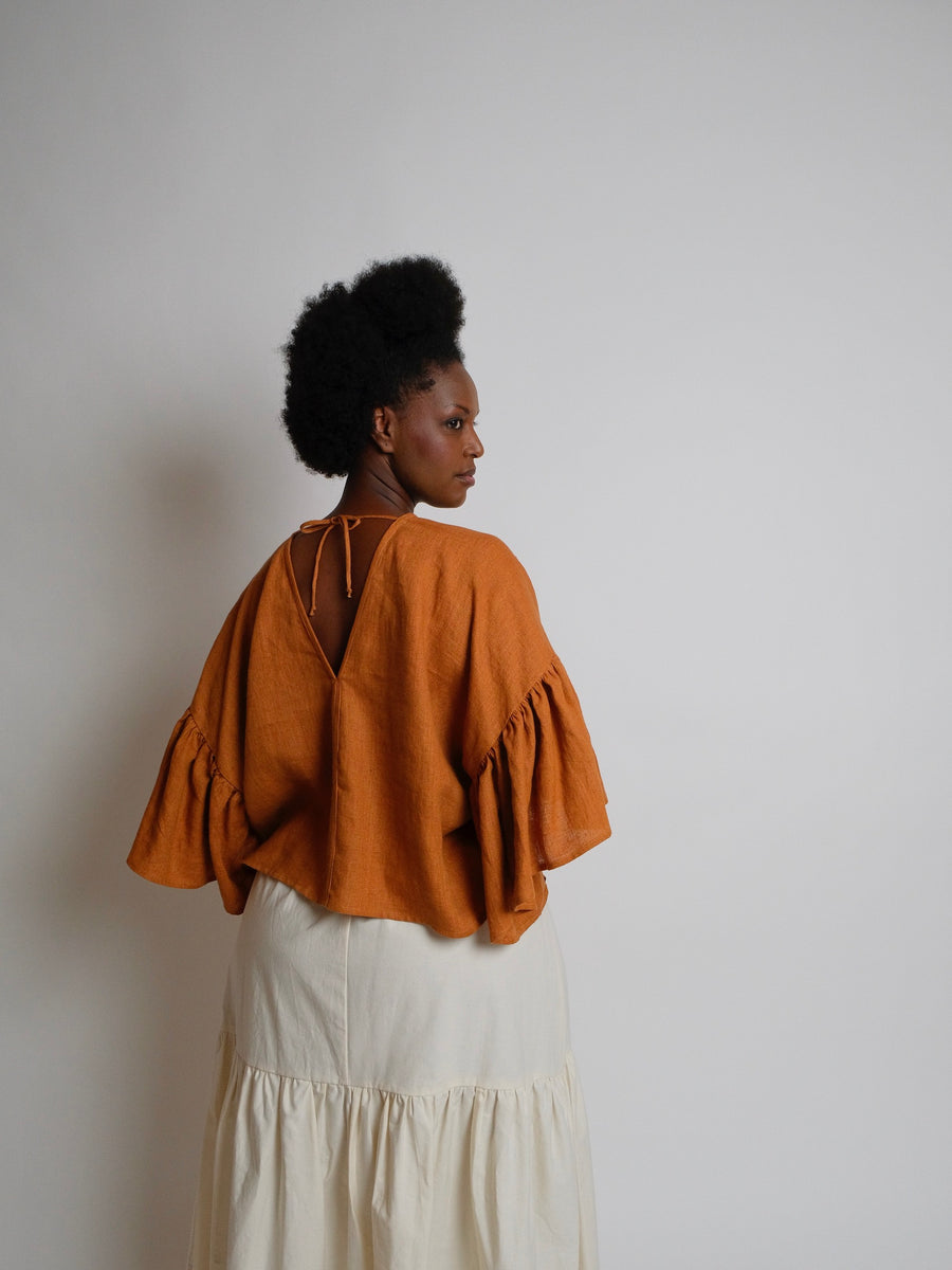 ZW Gather Sleeve Top -  Rust Linen