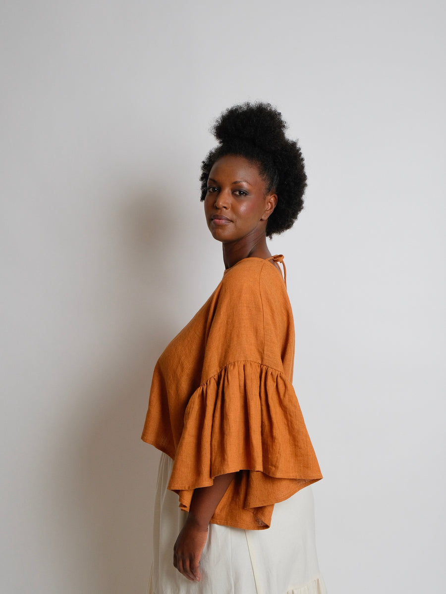 ZW Gather Sleeve Top -  Rust Linen