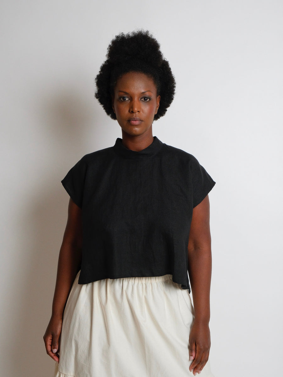 ZW Tie Top Cropped -  Black Linen