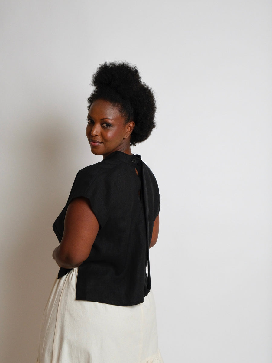 ZW Tie Top Cropped -  Black Linen
