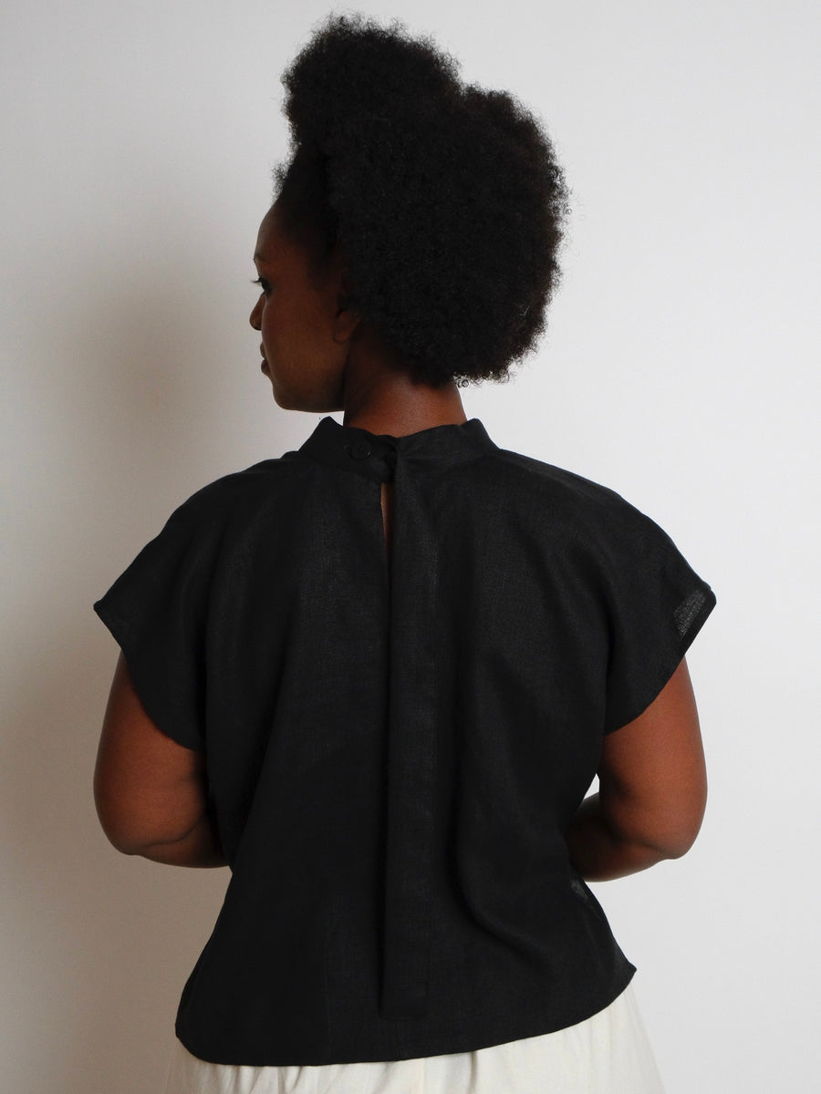 ZW Tie Top Cropped -  Black Linen