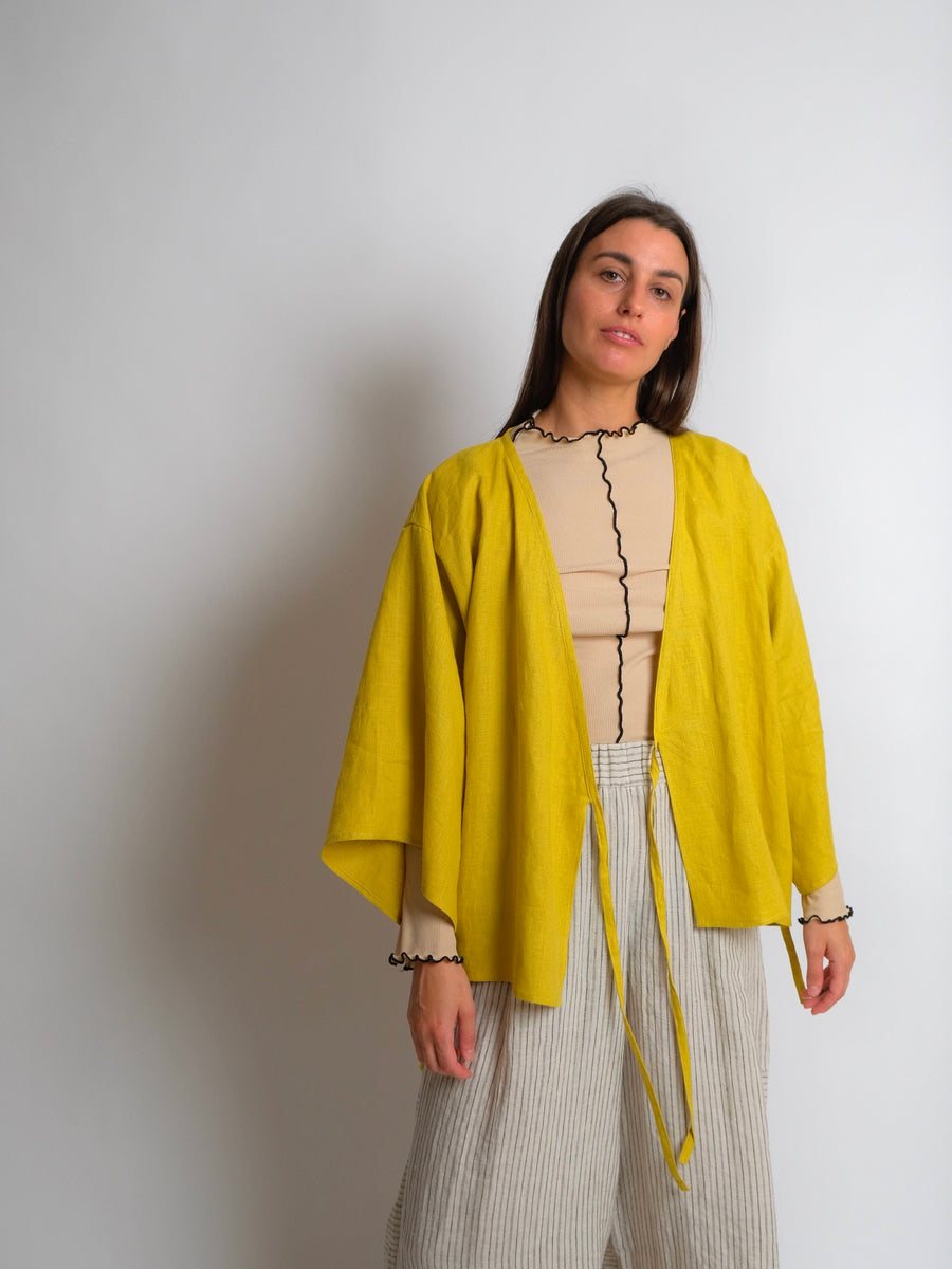 ZW Short Robe -  Lime Linen