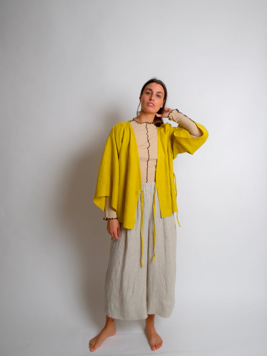 ZW Short Robe -  Lime Linen