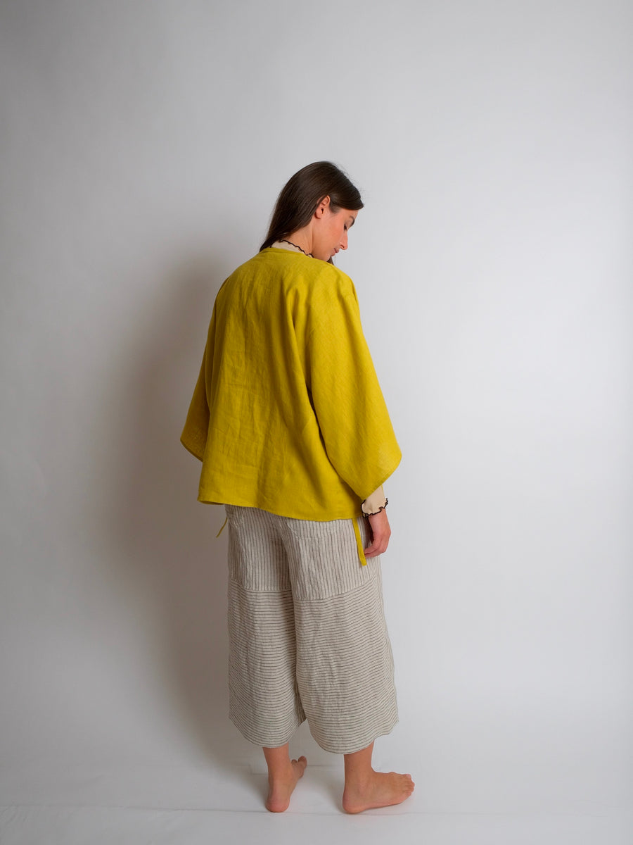 ZW Short Robe -  Lime Linen