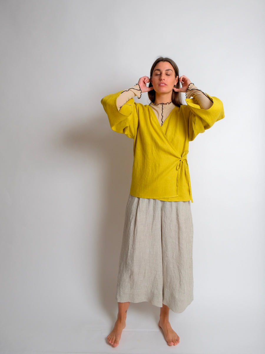 ZW Short Robe -  Lime Linen