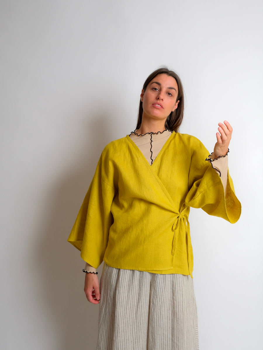 ZW Short Robe -  Lime Linen