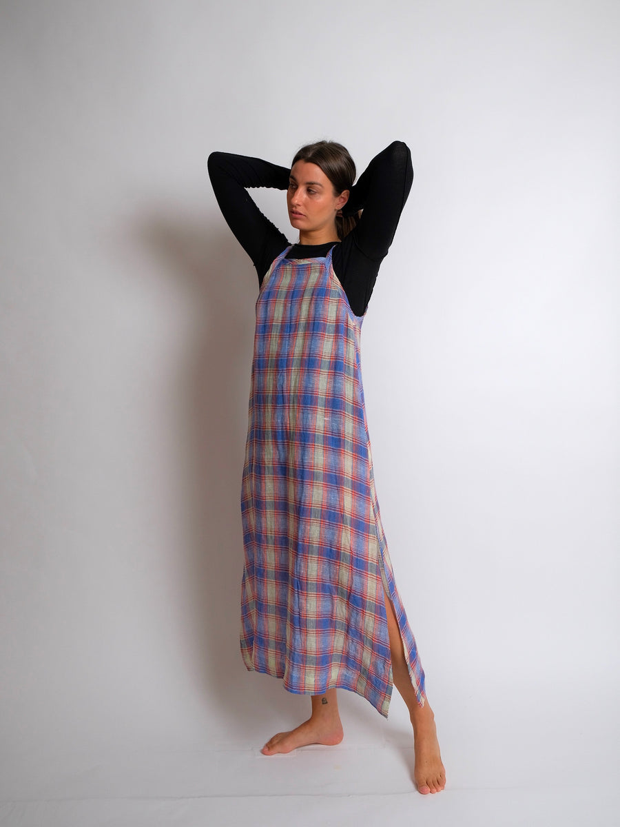 ZW Slip Dress - Check Linen