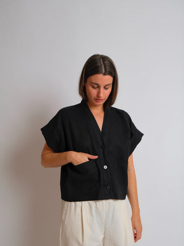 ZW Cropped Shirt -  Black Linen