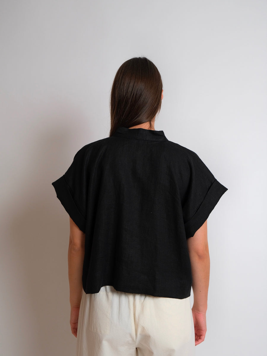 ZW Cropped Shirt -  Black Linen