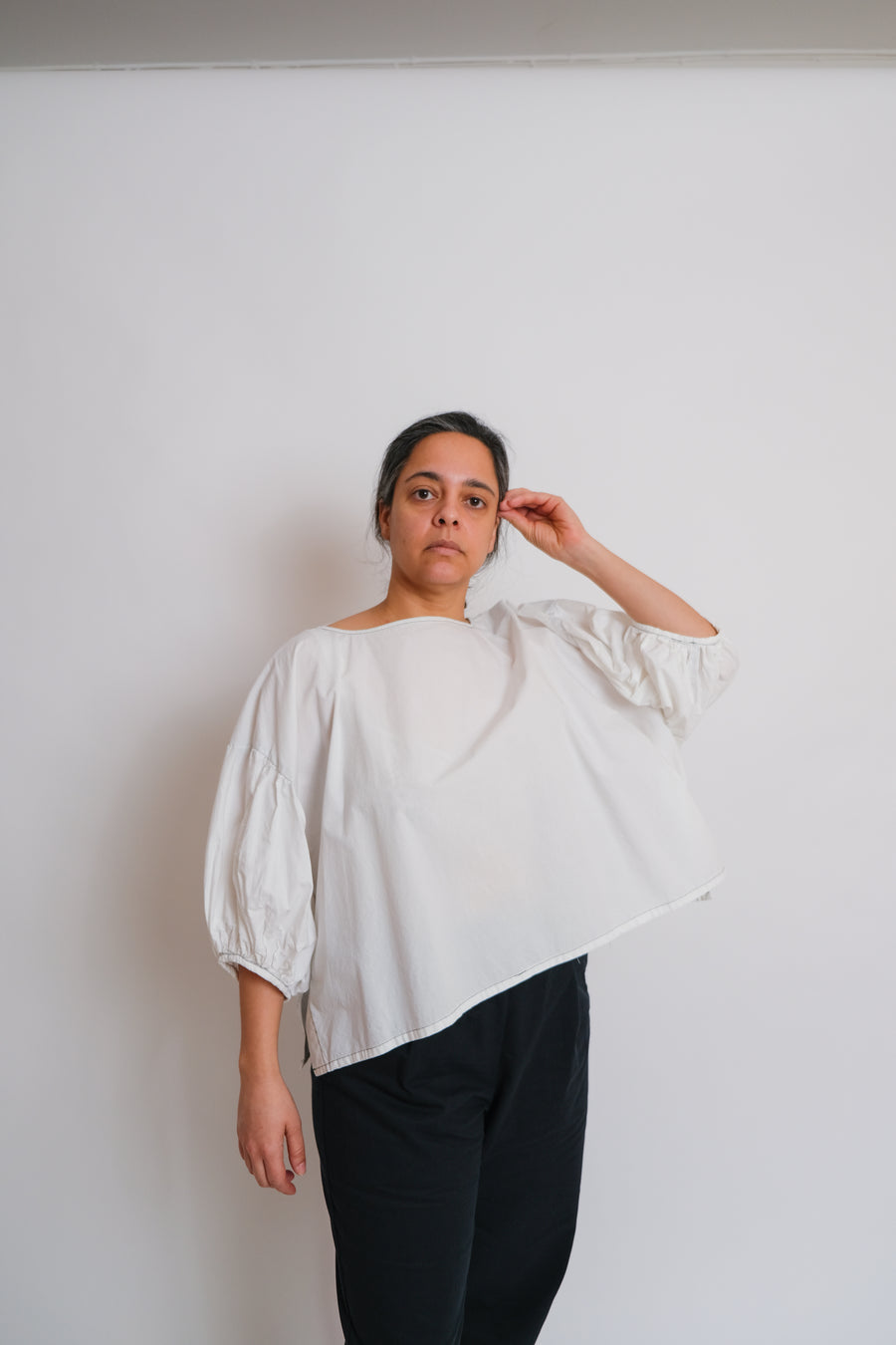 ZW Frill Sleeve Top - White cotton gather sleeve – Birgitta Helmersson