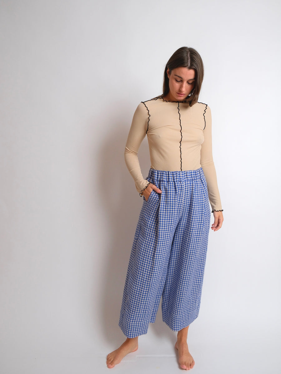 ZW Block Pant - Blue Check Linen