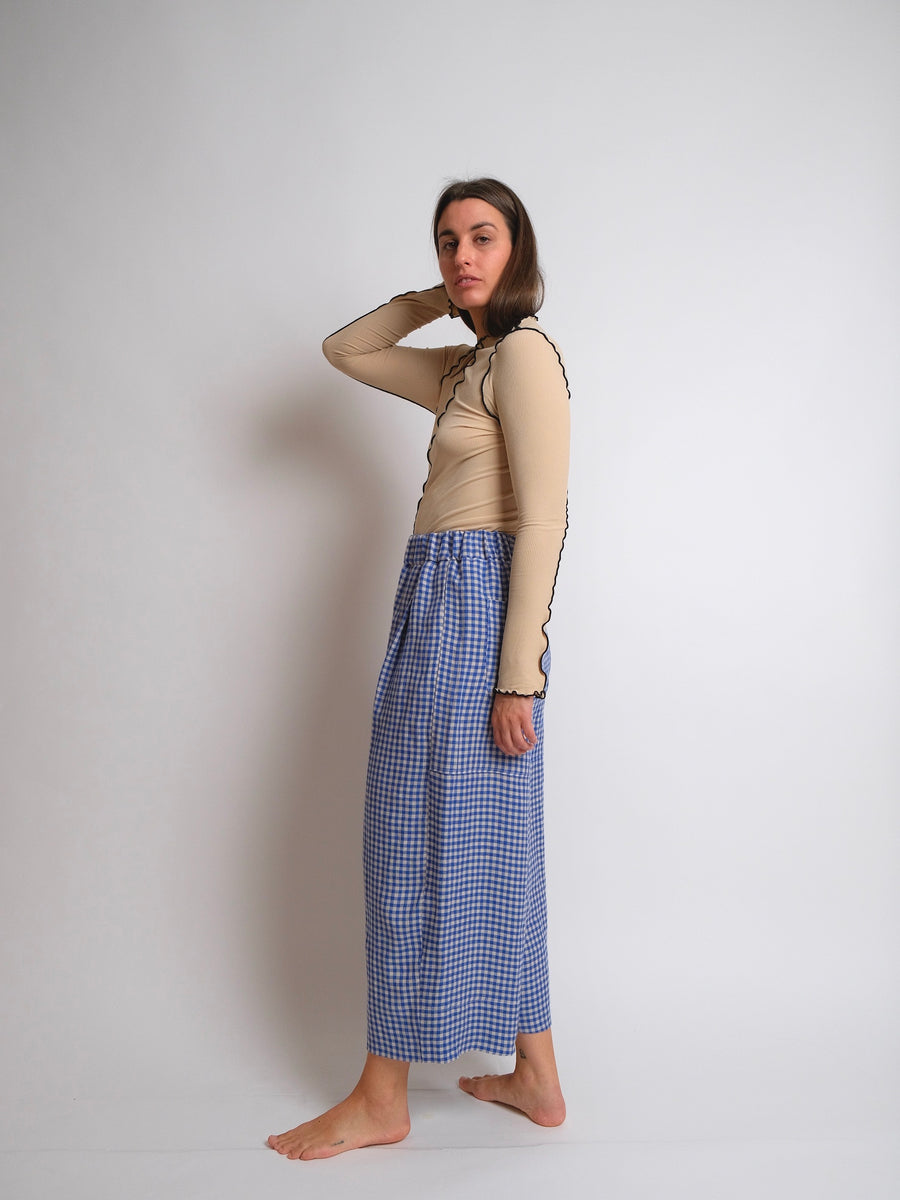 ZW Block Pant - Blue Check Linen