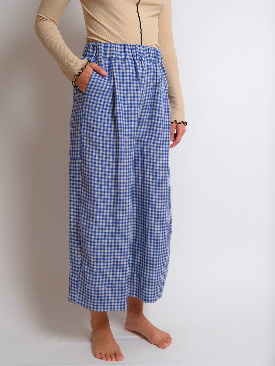 ZW Block Pant - Blue Check Linen