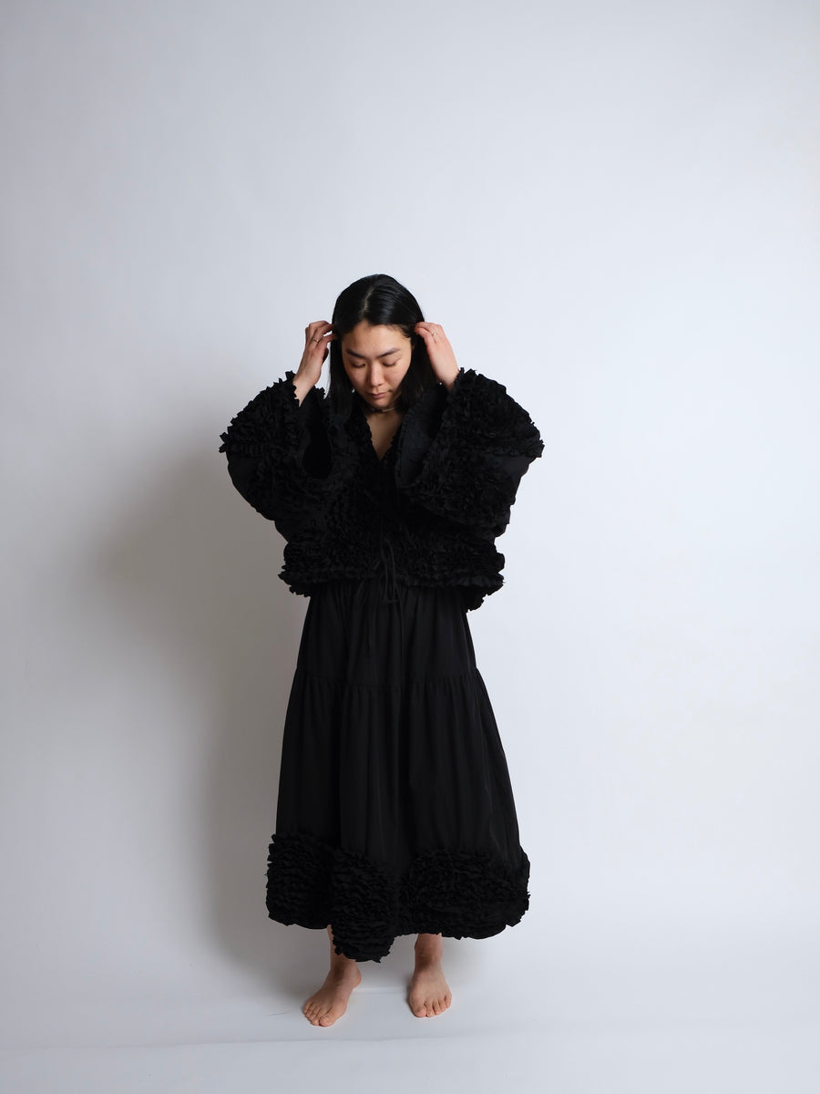 Ruffle Top -  MADE TO ORDER - Black Cotton