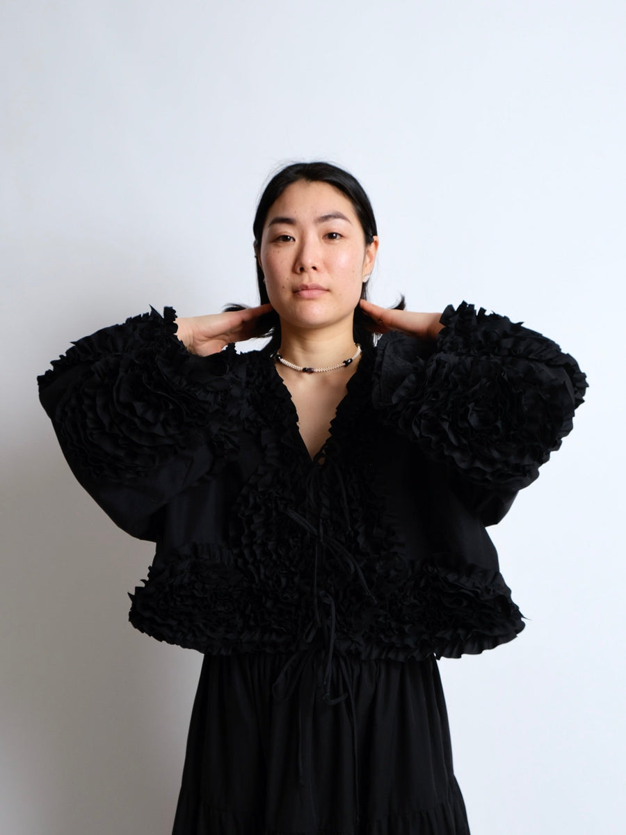 Ruffle Top -  MADE TO ORDER - Black Cotton