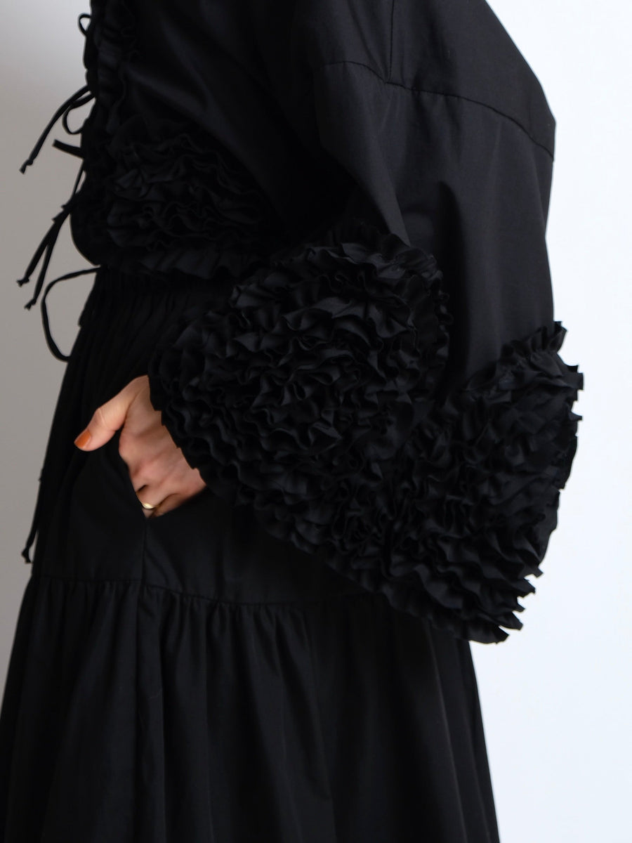 Ruffle Top -  MADE TO ORDER - Black Cotton