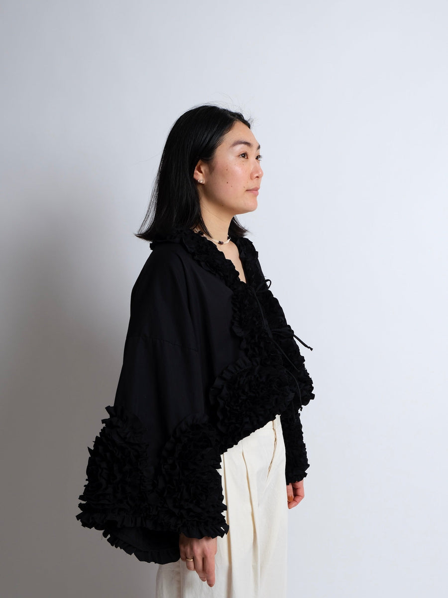 Ruffle Top -  MADE TO ORDER - Black Cotton