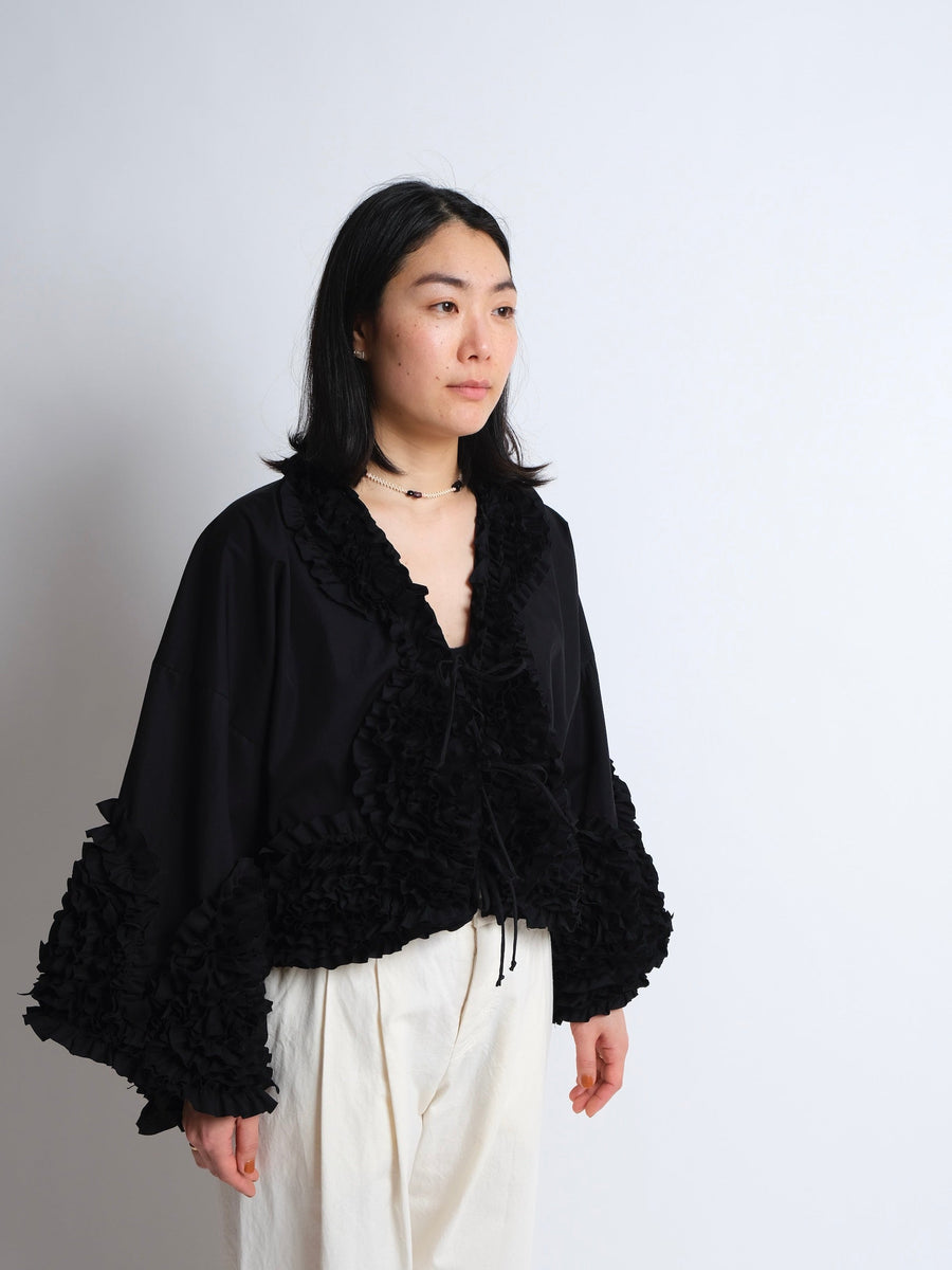 Ruffle Top -  MADE TO ORDER - Black Cotton